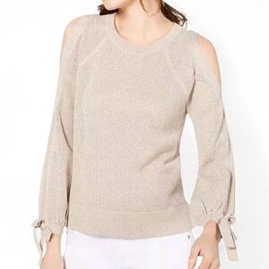 INC INTERNATIONAL CONCEPTS L Tan Metallic Split Long Sleeve Knit Sweater